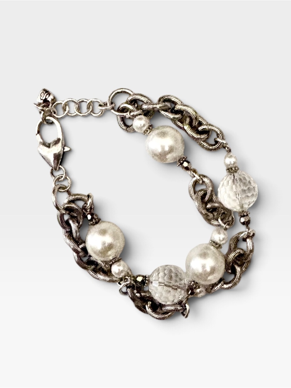 Brighton Bauble Bath Pearl & Crystal Link Bracelet | Silver-Tone